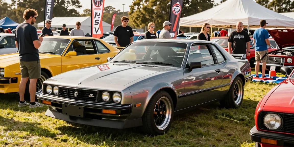 Car enthusiast exploring the iconic SV88 Holden at a classic car event.