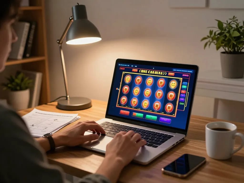 Engaged online gaming experience at https://xfly88.com/ with spinning slot reels.