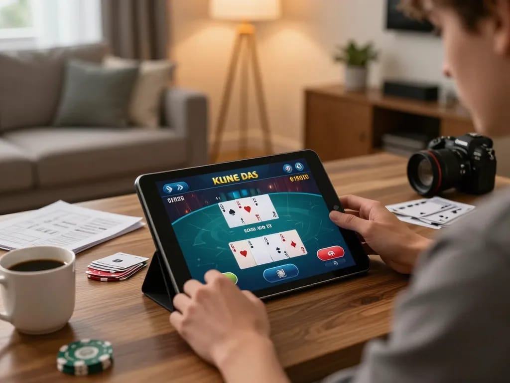 Player engaging in 789Win online poker game on tablet, highlighting dynamic betting and strategy.