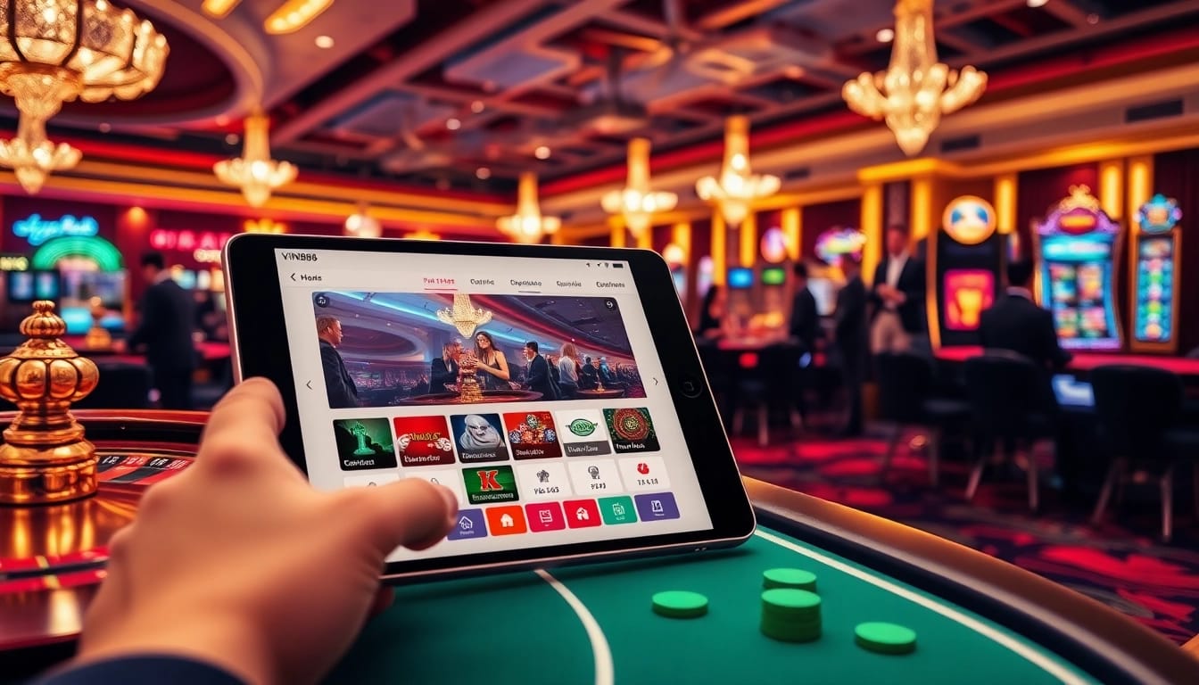 Experience thrilling gameplay with the VIN88 App showcasing top casino actions and vibrant gaming elements.