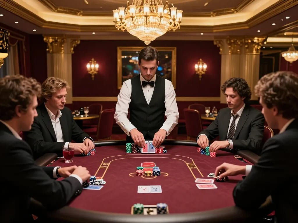 Players at the LV88 casino elegantly engaged in a Texas Hold'em poker game.