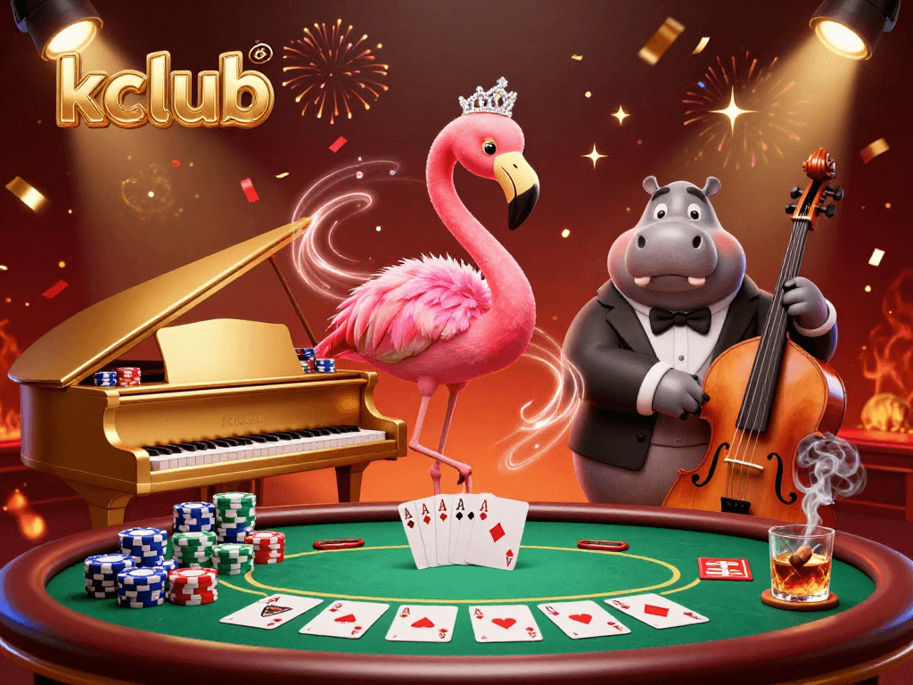 Experience thrilling action with kclub's vibrant casino scene featuring entertaining characters in a lively atmosphere.