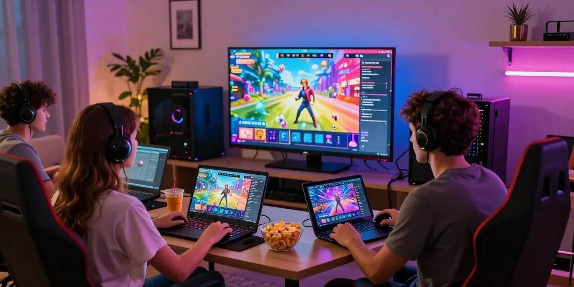 Engaged players enjoying a vibrant porn game online together in a cozy setup.