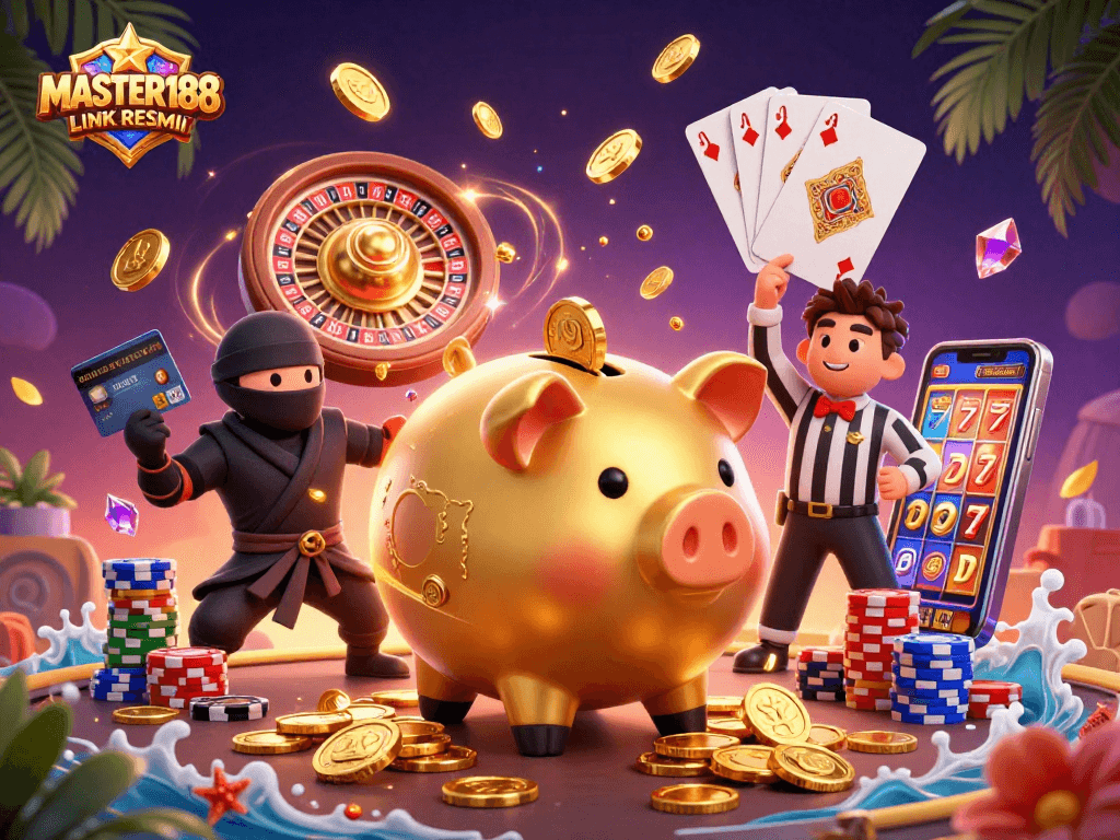 Engage in thrilling gameplay with MASTER188 LINK RESMI, featuring dynamic characters and casino elements.