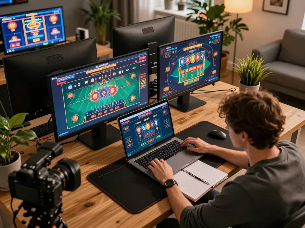 Engaging online player utilizing F168 for thrilling casino experience with vibrant visuals.