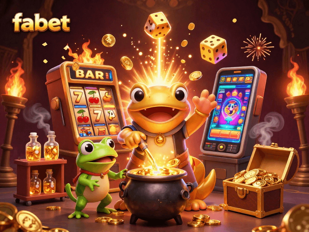 Engage with fabet's lively 3D casino illustration showcasing a golden salamander and gaming elements.