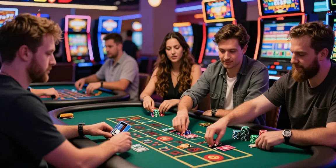 Exciting credit card casino scene at https://troyuk.co.uk showcasing vibrant gaming atmosphere.