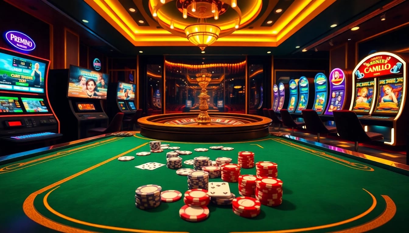 Experience the thrill of OK8386 with an immersive casino scene featuring vibrant gaming tables and modern slots.