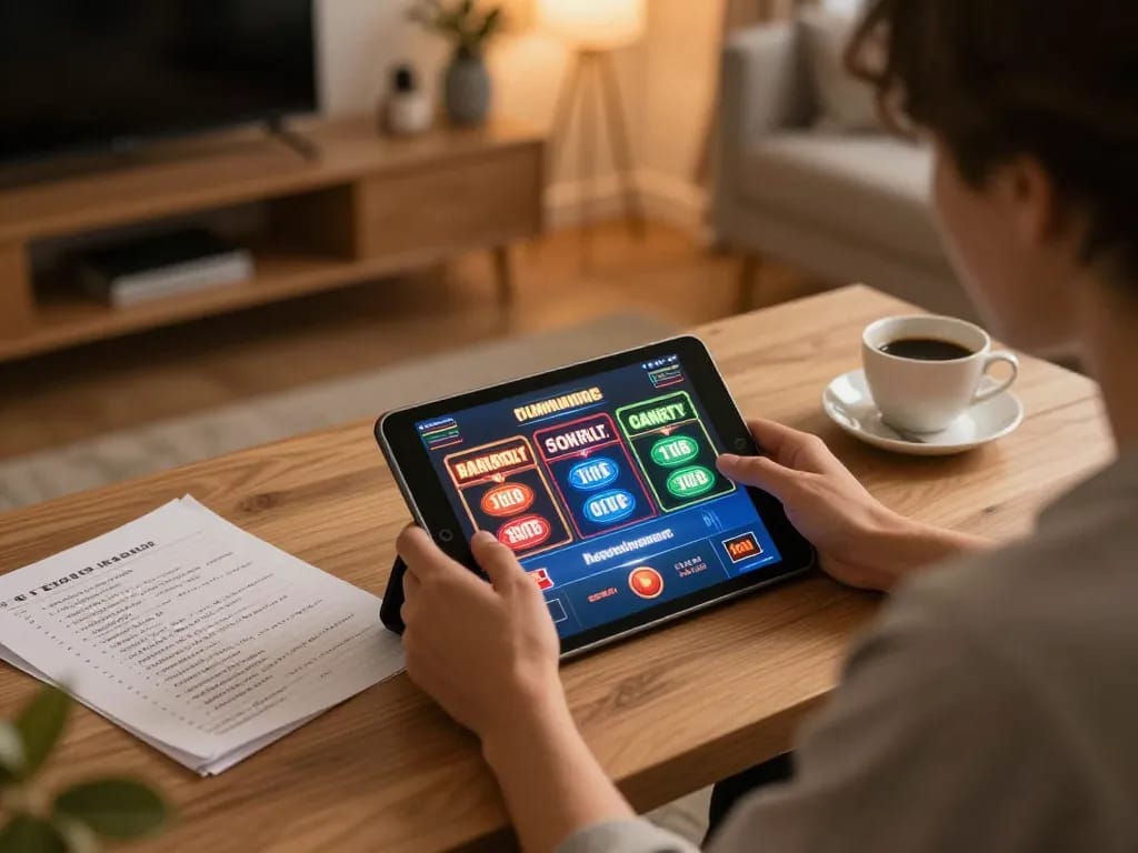 Enjoying the online slots experience at luck8 on a cozy tablet setup