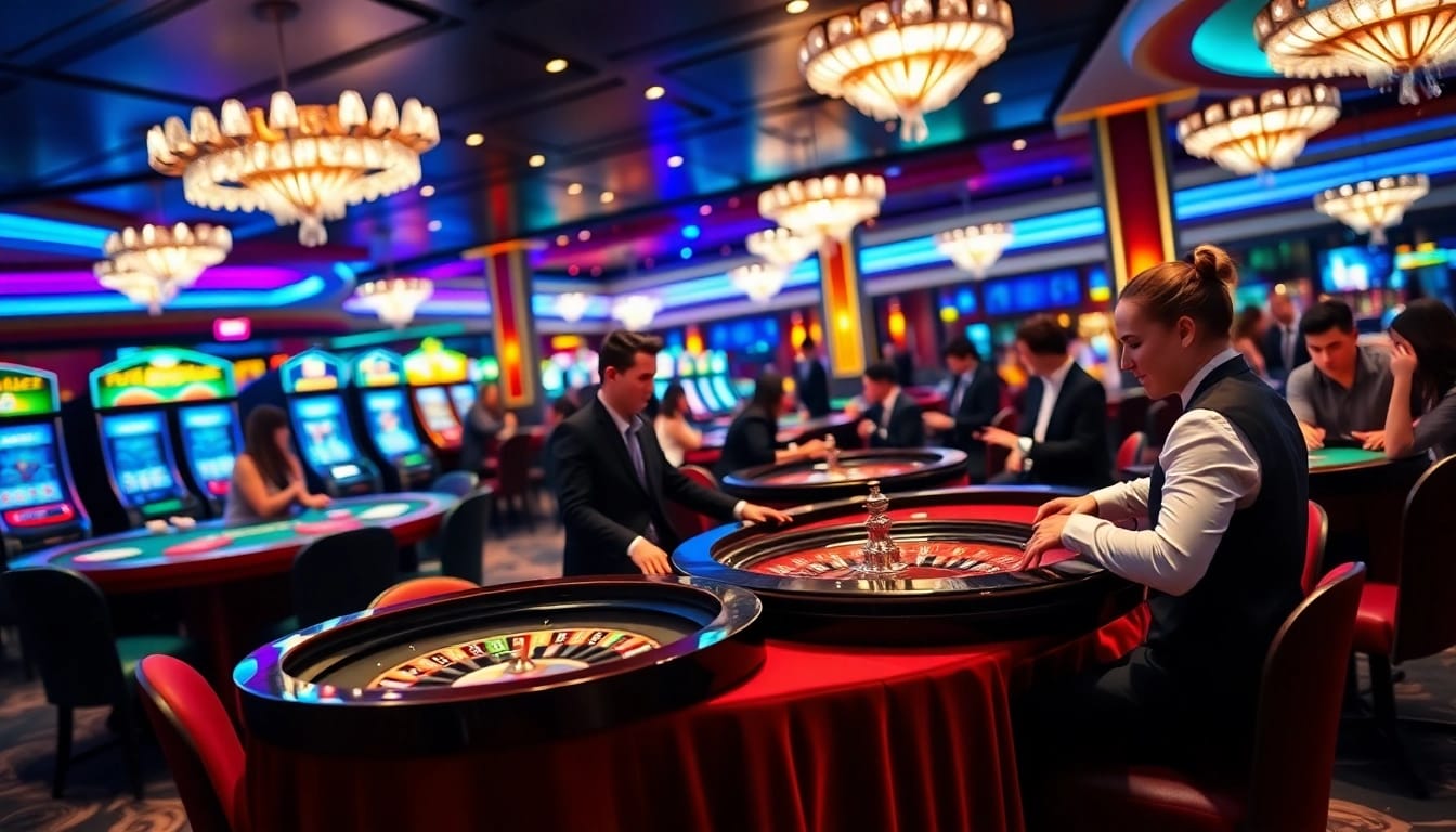 Players enjoying a luxurious gambling experience at MM88 casino tables with vibrant atmosphere and professional dealers.
