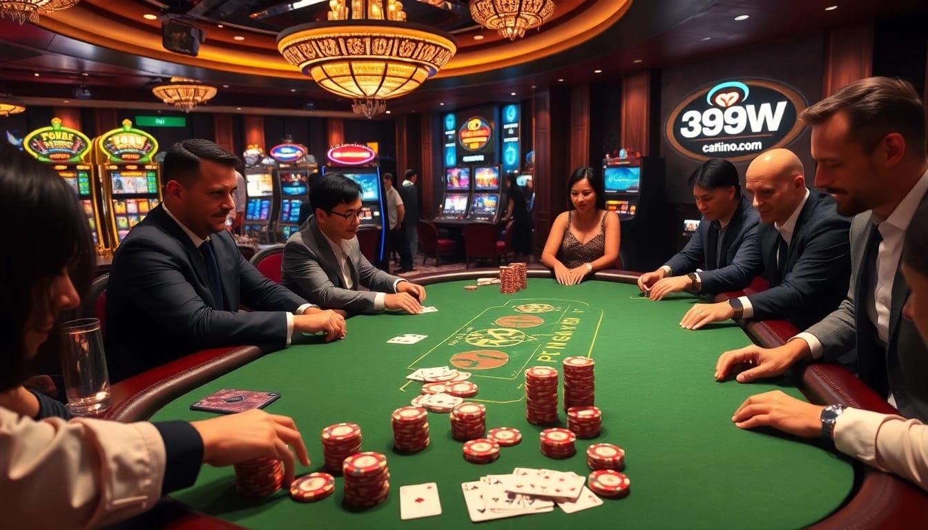 Players engaging in a high-stakes game at the luxurious 399W casino table.