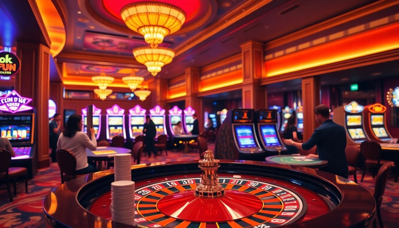 Exciting moment at the casino showcasing players enjoying ok fun experiences at the roulette table.