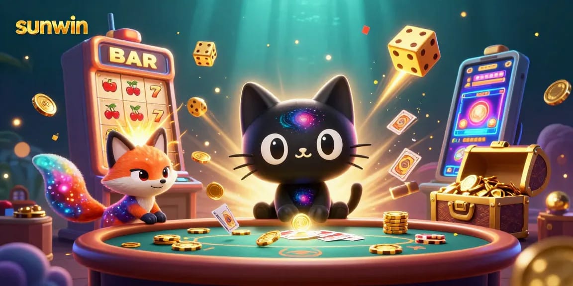Engage with thrilling gameplay at Sunwin's energetic cosmic casino featuring vibrant characters and exciting game elements.