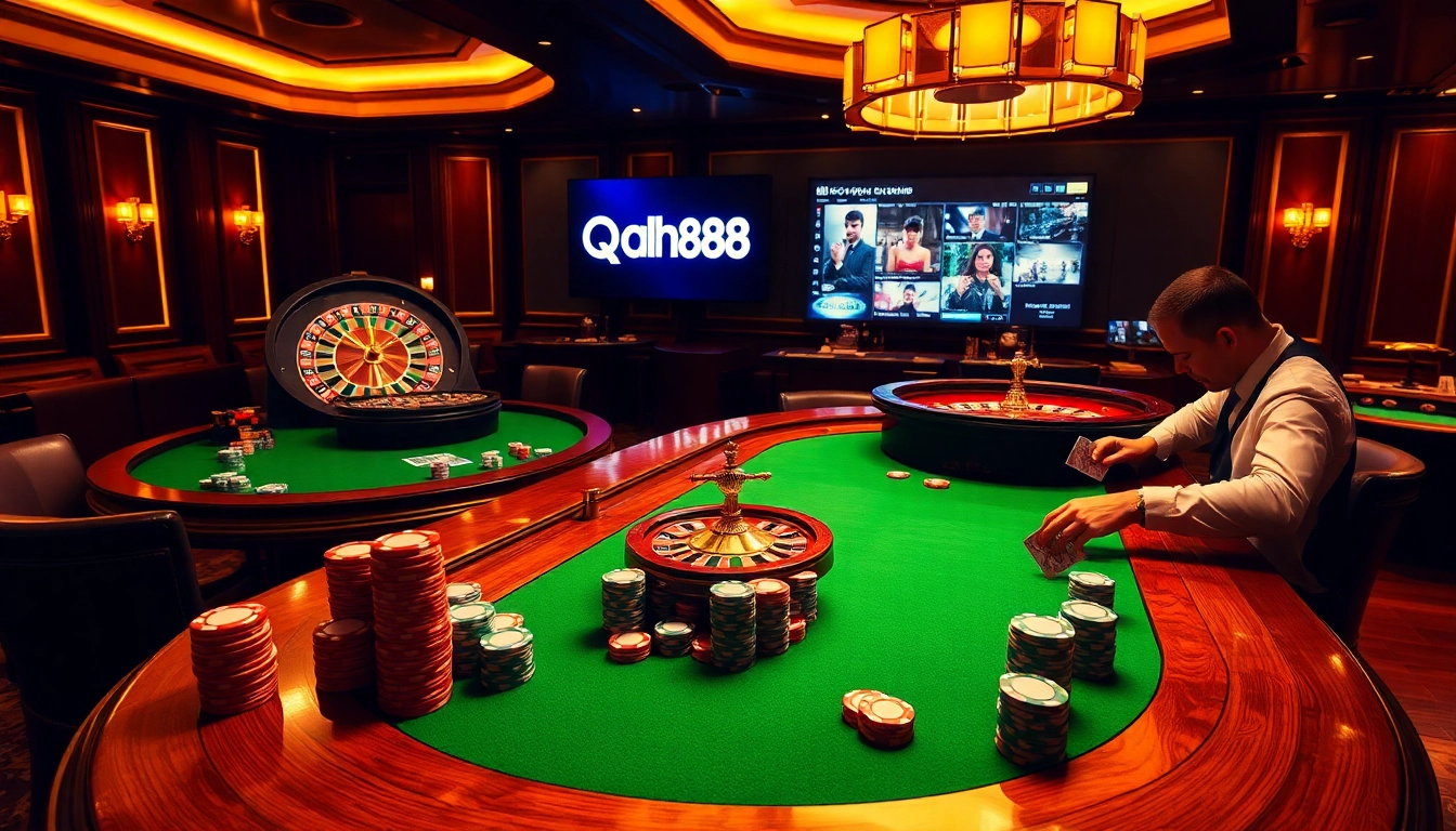Experience the thrill of high-stakes gaming at qh88 casino with vibrant poker tables and exhilarating betting action.