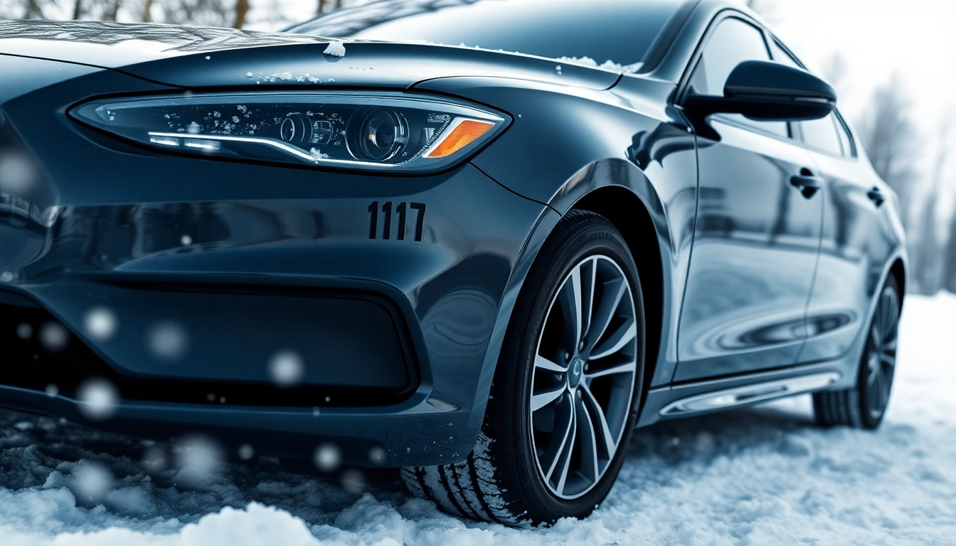 PPF winter road salt protection showcased on a car in a snowy environment.