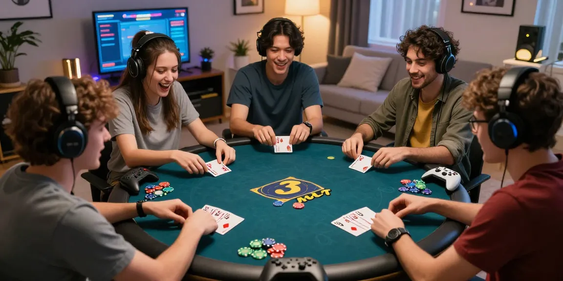 Exciting friends playing 3 Patti no1 in a vibrant gaming setting.