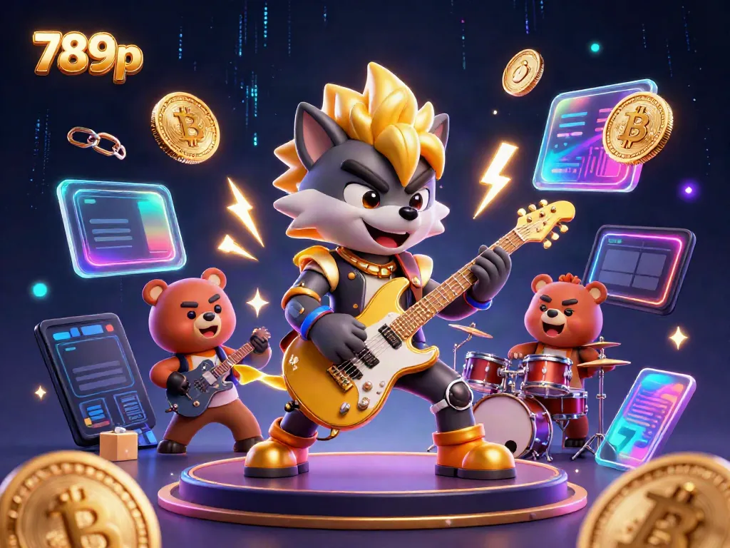Engage in gambling excitement with 789p, as a cartoon wolf rocks out on a casino stage.