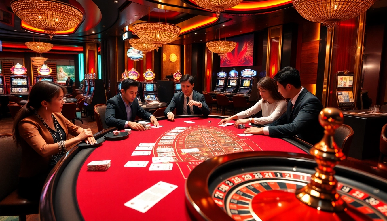 Experience the thrill of mm88.osaka with vibrant casino scenes featuring blackjack tables and roulette wheels.