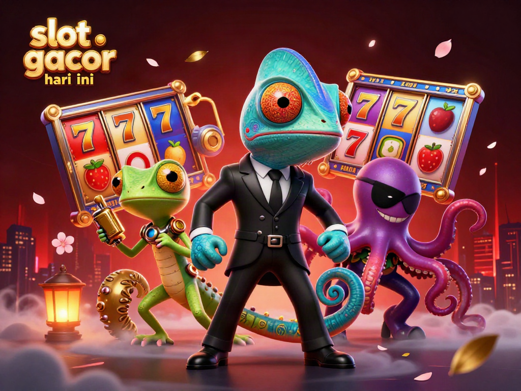 Experience the thrill of slot gacor hari ini with a vibrant 3D casino scene featuring dynamic characters, reels, and sparks.