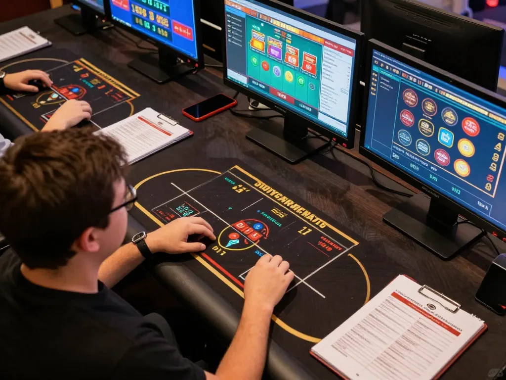 Engaging online betting strategy session at lu88xz with modern workstation setup and casino game screens