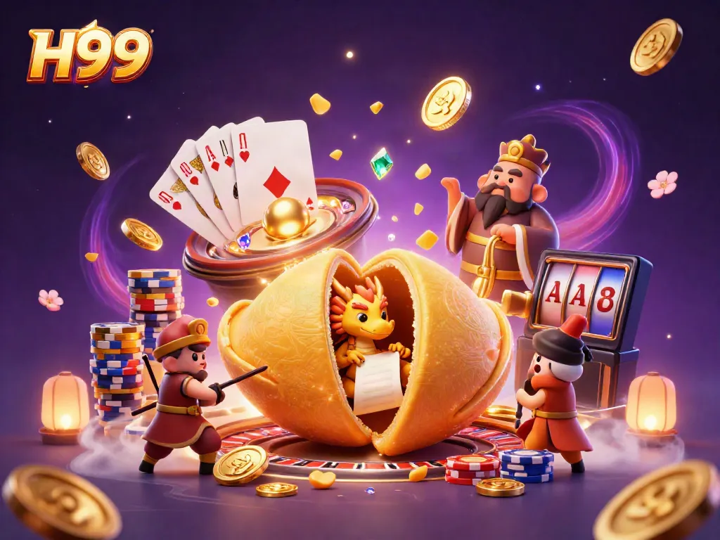 Experience H99's thrilling casino adventure with a vibrant scene of dragons, gold, and gambling excitement.