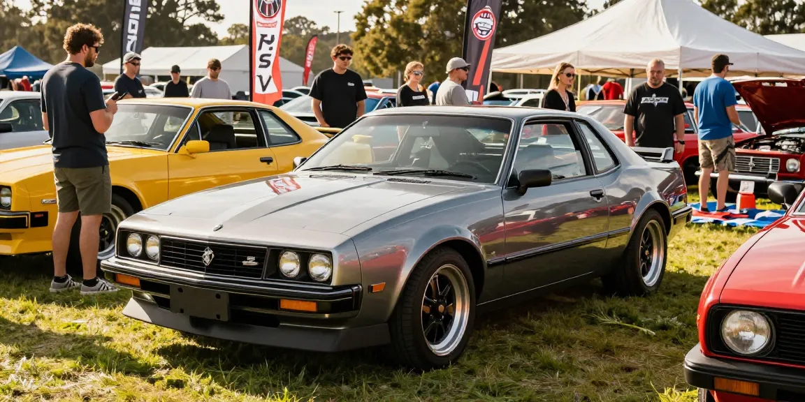 Car enthusiast exploring the iconic SV88 Holden at a classic car event.