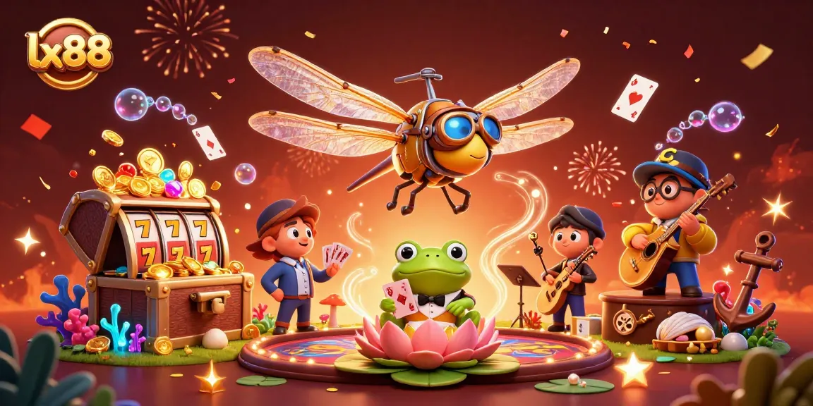 Experience thrilling gameplay at lx88 with vibrant casino action and engaging characters in a fun-filled illustration.