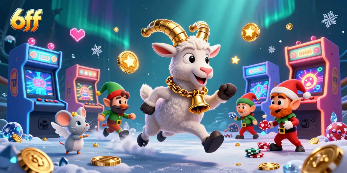 Experience vibrant casino excitement with 6ff's Krampus goat in action amidst colorful gaming elements.