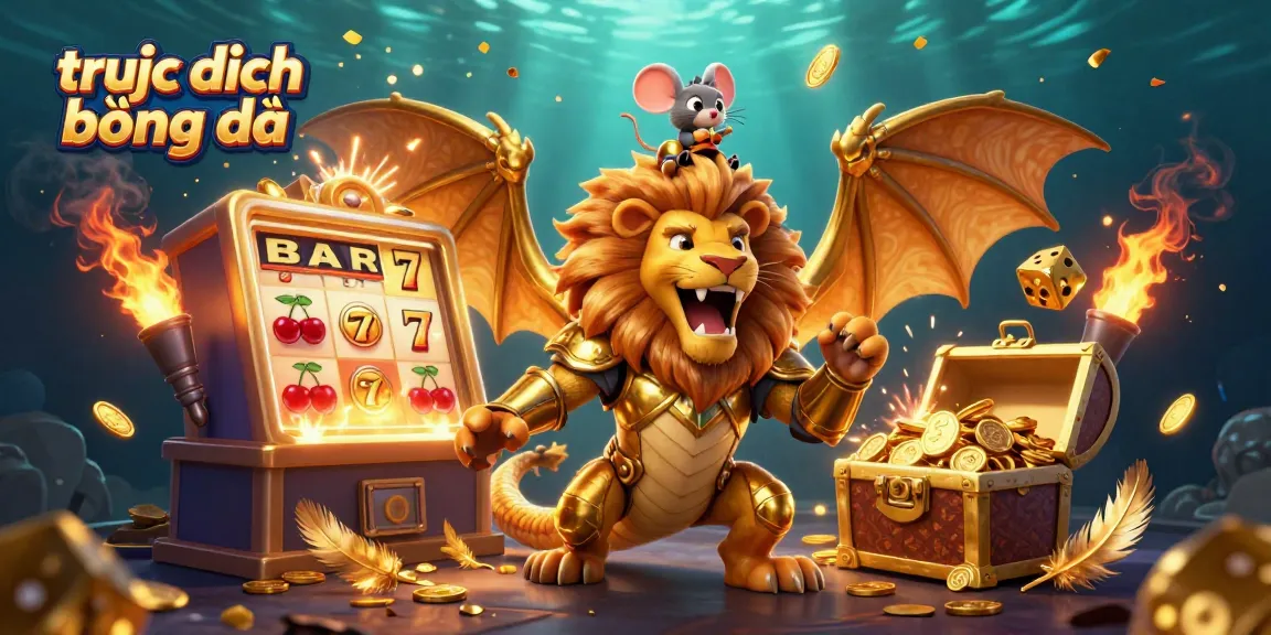 Experience trực tiếp bóng đá with a dynamic scene featuring a chimera and gambling elements.