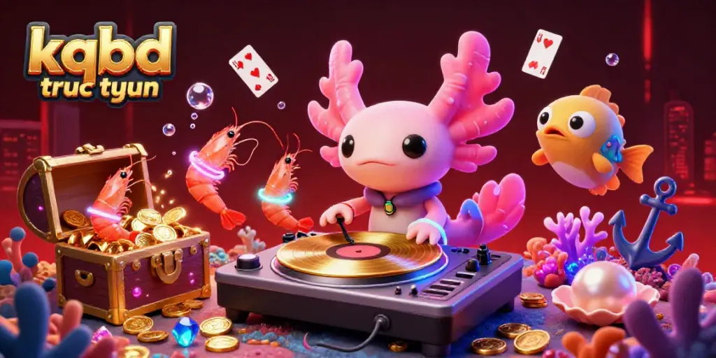 Experience kqbd truc tuyen with an energetic underwater DJ scene featuring vibrant axolotl and lively sea creatures.