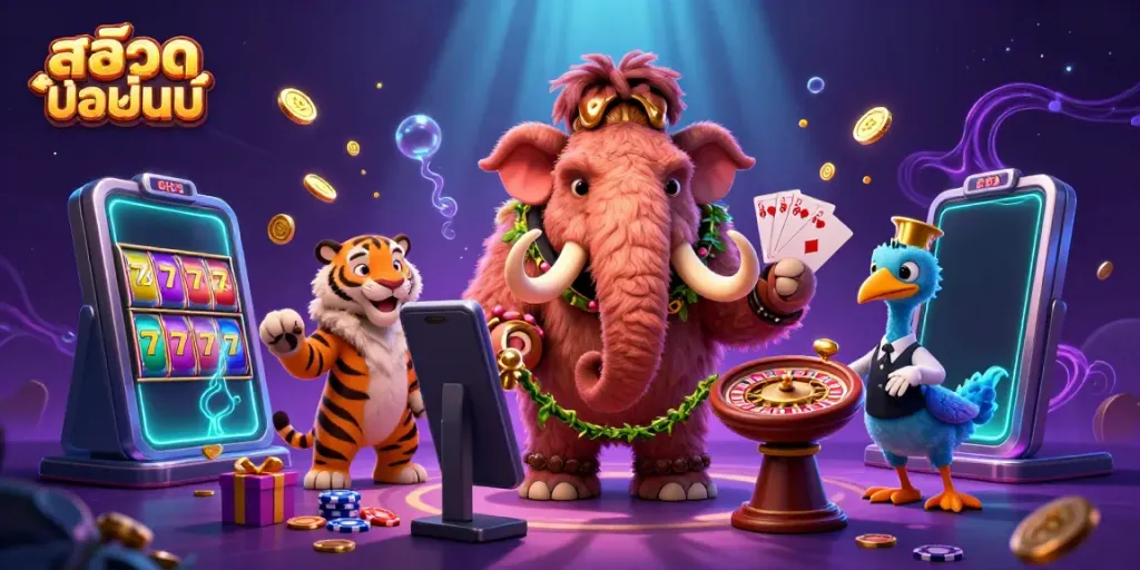 Enjoy thrilling สล็อตออนไลน์ experiences with vibrant 3D characters in a captivating casino scene.