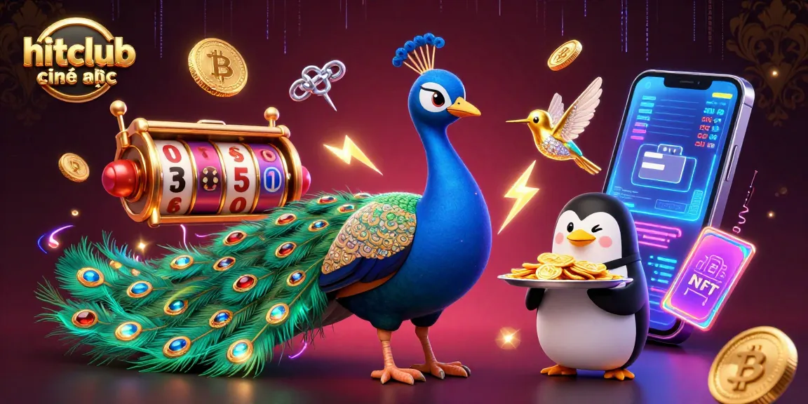 Experience hitclub chính thức with an opulent casino scene featuring a peacock and glowing coins.