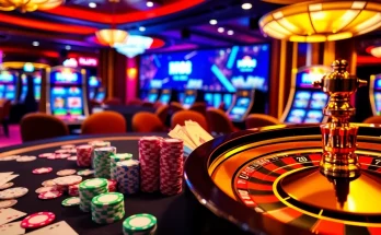 RR88 branded casino scene with poker chips and roulette wheel, conveying excitement