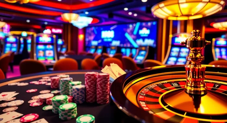 RR88 branded casino scene with poker chips and roulette wheel, conveying excitement