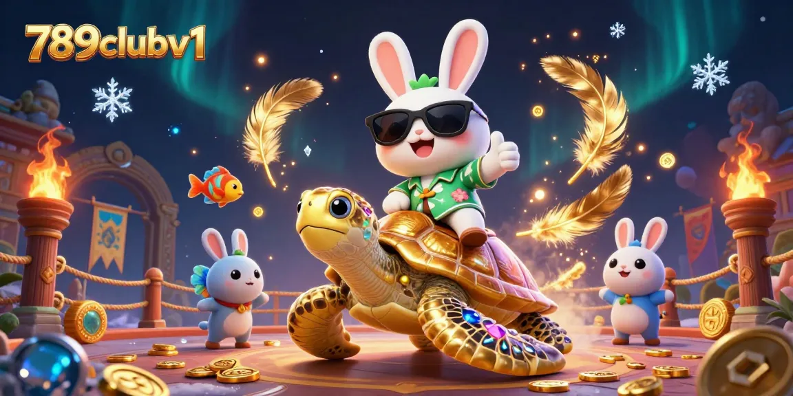Experience the thrill of winning at 789clubv1 with a lucky rabbit and golden sea turtle in a vibrant casino scene.