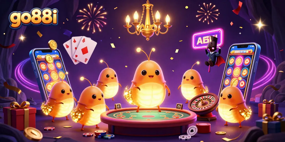 Experience thrilling gaming with go88i in a vibrant 3D illuminated casino scene featuring unique characters.