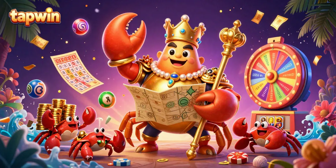 Join the excitement at tapwin with a vibrant 3D crab-themed casino scene filled with winning moments.
