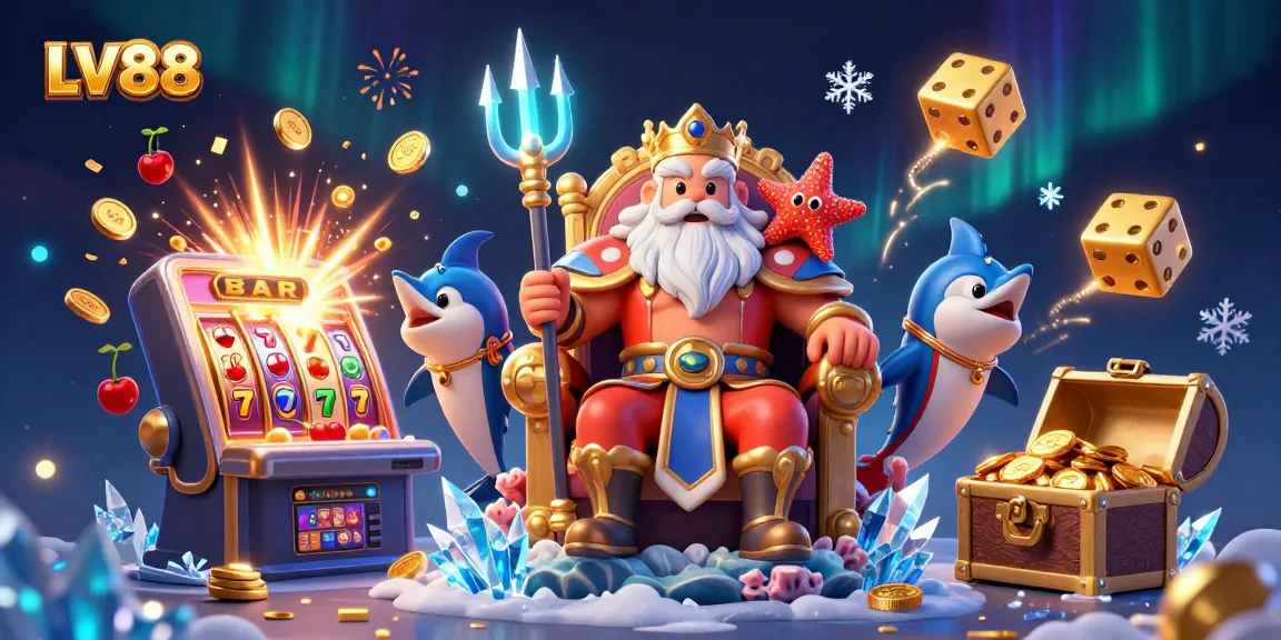 Experience LV88's thrilling atmosphere with sea king Neptune and a vibrant casino scene filled with action.