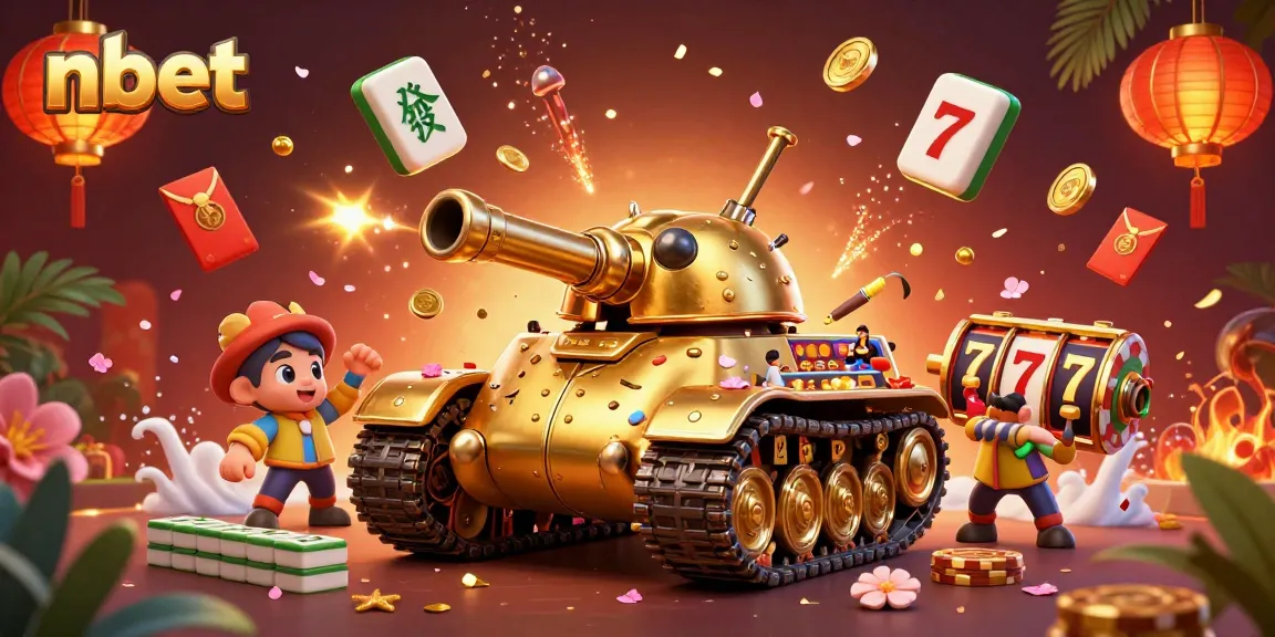Engage with the nbet casino experience inside a golden beetle tank, surrounded by joyful elements.