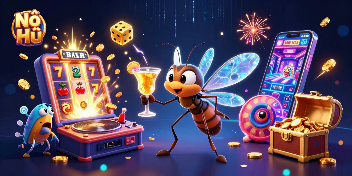 Nổ Hũ showcases an energetic casino scene with vibrant characters and dynamic jackpot elements.