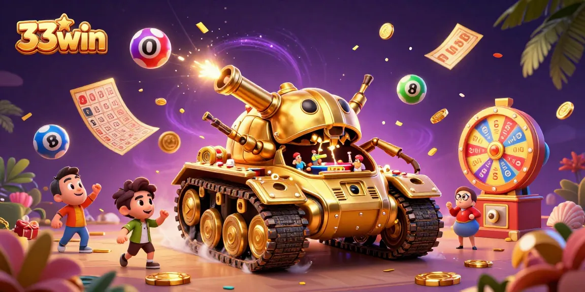 Engage with 33win's lively casino scene in a massive golden beetle tank, full of colorful games and action.